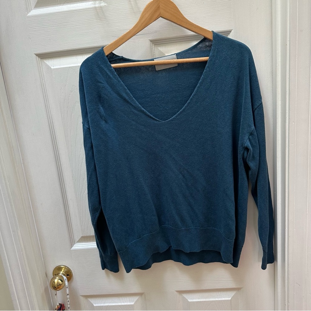 Modern Citizen Blue V neck Sweater linen blend m medium